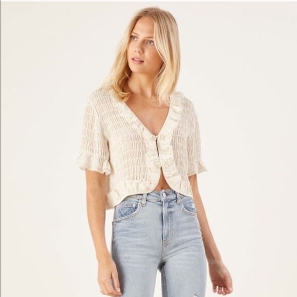 Reformation Detrich Blouse Top Cream Ruffle Small - Picture 3 of 7